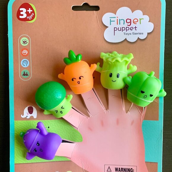 Set/5 Rubber 3+ Children's Cute Anthropomorphic Vegetable Veggies Finger Puppets - Picture 1 of 6